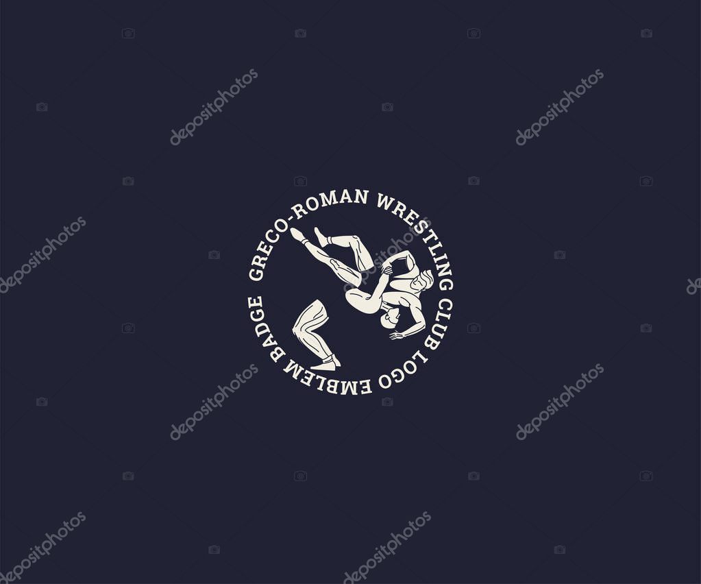 Greco-Roman wrestling club logo template, Wrestling Sport Silhouette logo template. Vector EPS 10 illustration.