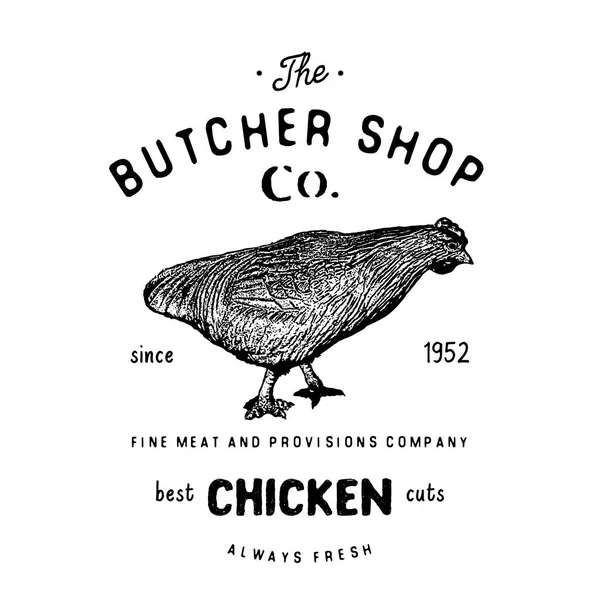 Slager Shop Vintage Embleem Kip Vleesproducten Slagerij Logo Sjabloon Retro — Stockvector