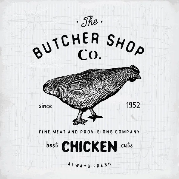 Kasap Dükkanı Vintage Amblemi Tavuk Ürünleri Kasaplık Logo Şablonu Retro — Stok Vektör