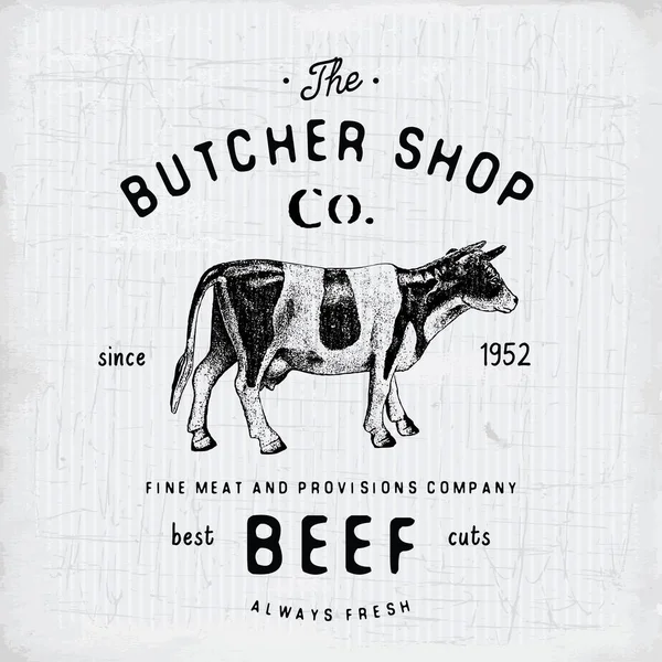 Slager Shop Vintage Embleem Rundvlees Vleesproducten Slagerij Logo Sjabloon Retro — Stockvector