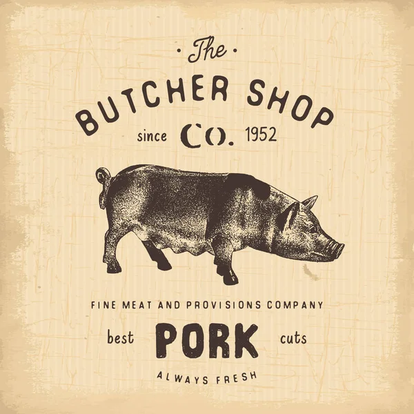Metzgerei Schweinefleisch Fleischprodukte Rustikal Vintage Markendesign — Stockvektor