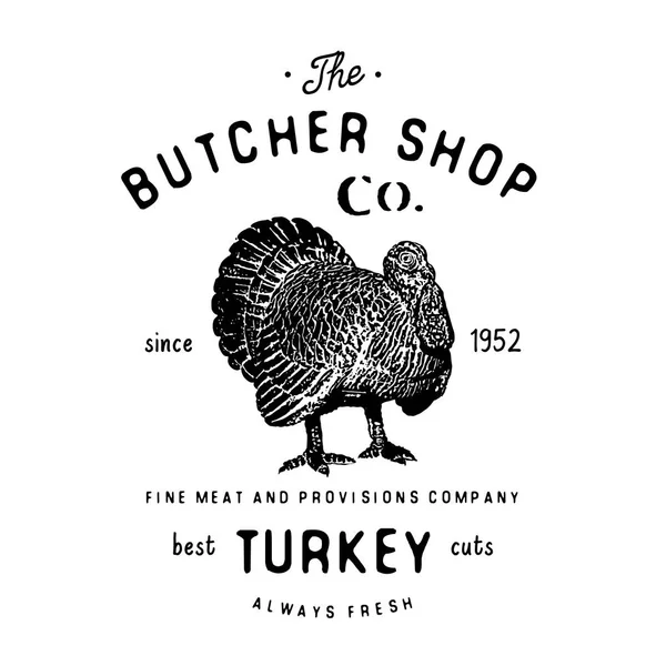 Řezník Shop Turecko Masných Výrobků Rustikální Vintage Značka Design — Stockový vektor
