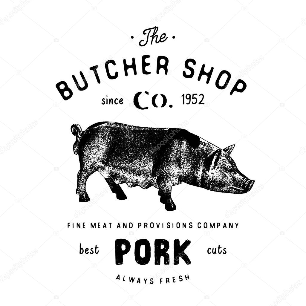 Butcher shop pork meat products rustic vintage brand design.