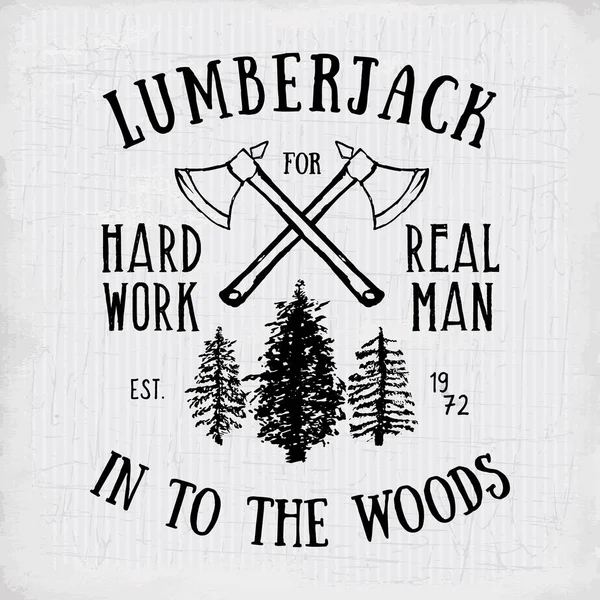 Lumberjack Рука Намальована Текстурована Гранжева Старовинна Етикетка Двома Осями Деревами — стоковий вектор