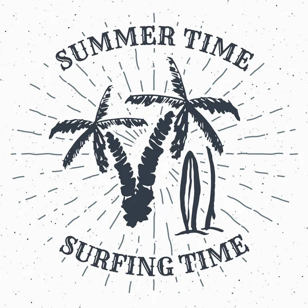 Summer Hand Drawn Textured Grunge Vintage Label Design Palm Tree — Stock Vector