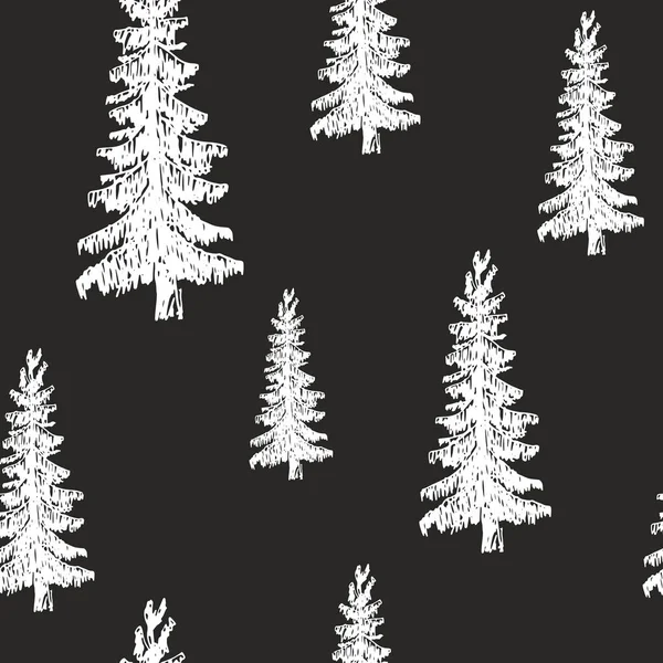 松树手绘素描复古无缝图案 — 图库矢量图片