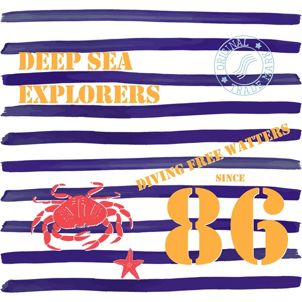 Shirt Deep Sea Explorers Skriva Grafik Typografisk Design — Stock vektor
