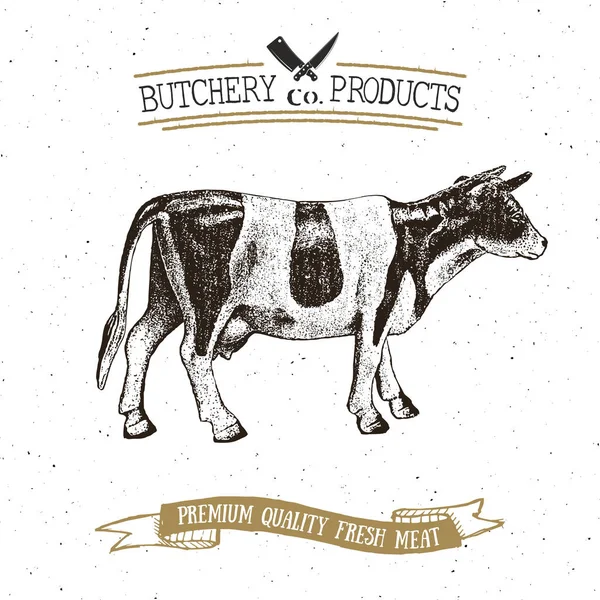 Butcher Shop Vintage Godło Rzeź Logo Szablon — Wektor stockowy