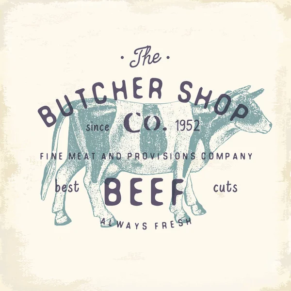 Butcher Shop Vintage Godło Rzeź Logo Szablon — Wektor stockowy