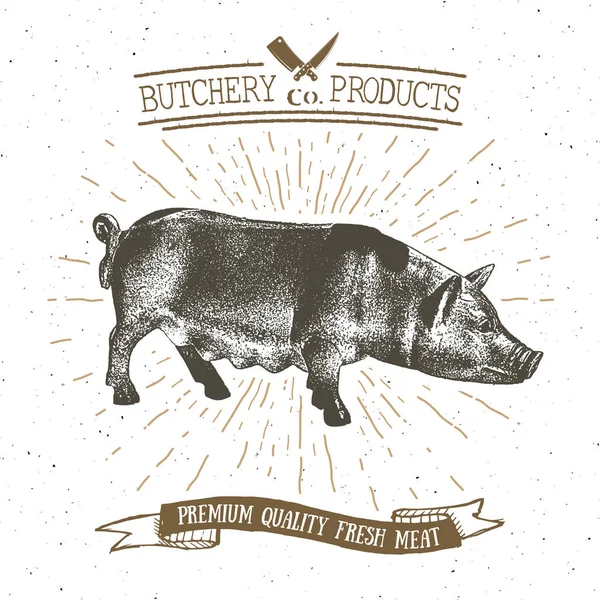 Butcher Shop Emblema Vintage Modelo Logotipo Talho — Vetor de Stock