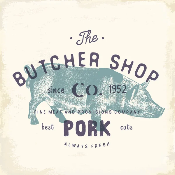 Kasap Dükkanı Vintage Amblemi Kasaplık Logo Şablonu — Stok Vektör