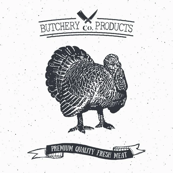 Butcher Shop Vintage Godło Produktów Mięsnych Turcja — Wektor stockowy