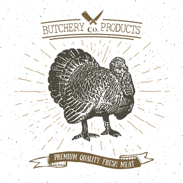 Butcher Shop Vintage Emblem Med Turkiet Köttprodukter — Stock vektor