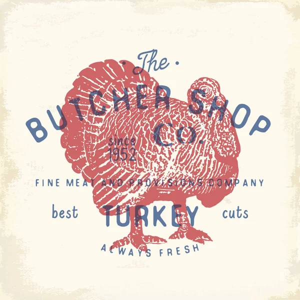 Butcher Shop Vintage Znak Tureckem Masné Výrobky — Stockový vektor
