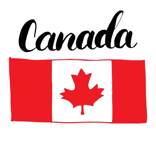 カナダ手書き書道文字でカエデの葉 — ストックベクタ