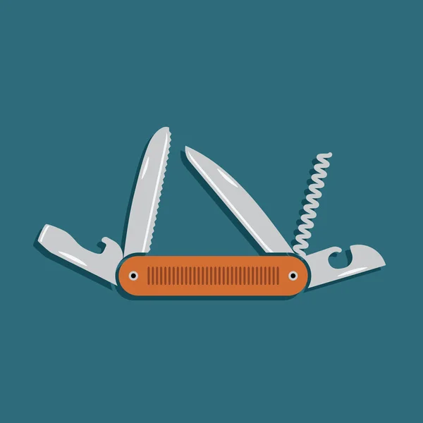 Étiquette Vintage Couteau Poche Multi Fonctionnel Dessiné Main — Image vectorielle
