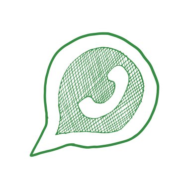 Phone handset in speech bubble, hand drawn icon clipart