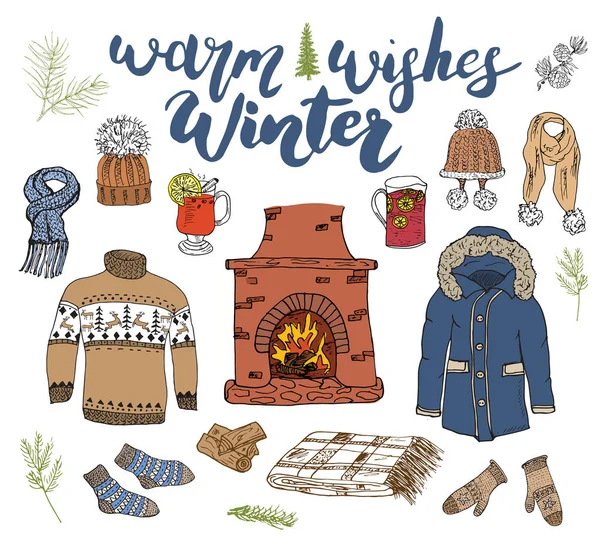 Zestaw Elementów Doodle Sezon Zimowy — Wektor stockowy