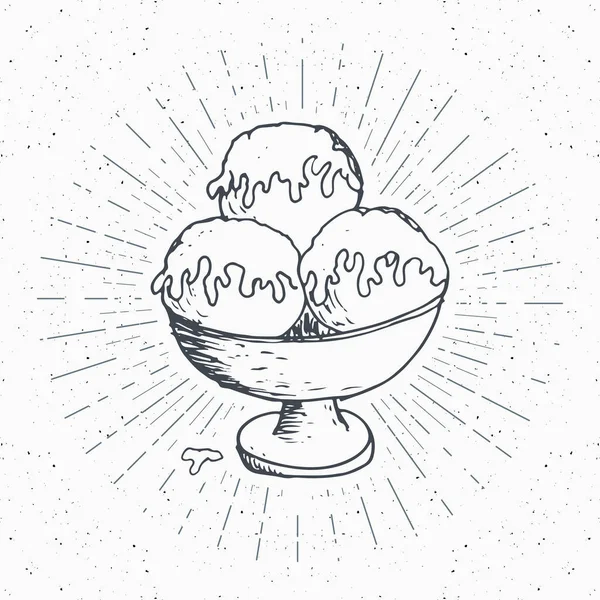 Boceto Helado Etiqueta Vintage Placa Textura Grunge Dibujada Mano Plantilla — Archivo Imágenes Vectoriales