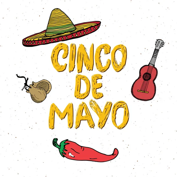 Tarjeta Felicitación Happy Cinco Mayo Letras Mano Vacaciones Mexicanas Ilustración — Vector de stock