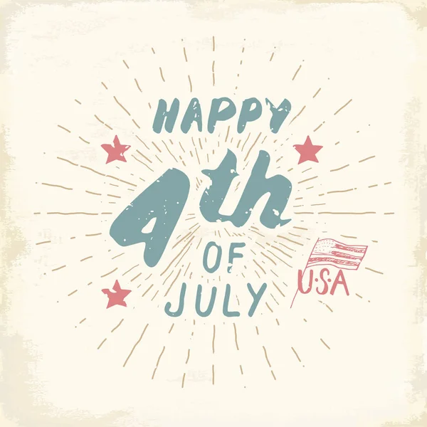Happy Independence Day Fourth July Vintage Usa Greeting Card United — Stock Vector