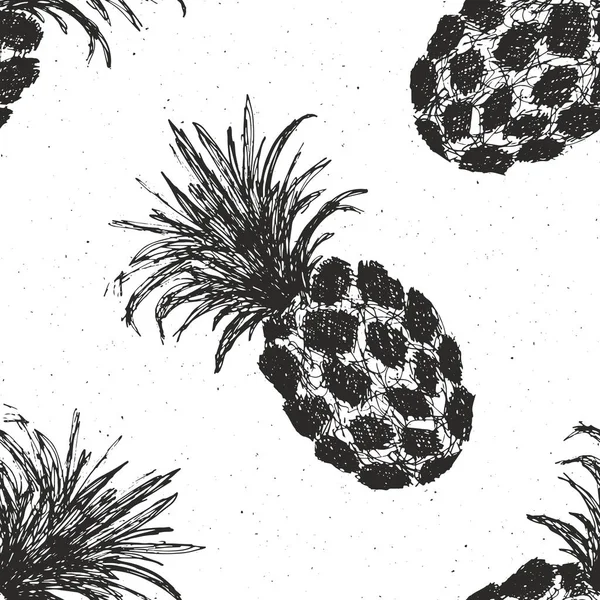 Pineapple Hand Drawn Seamless Pattern Fruits Background Vector Illustration — Stock Vector