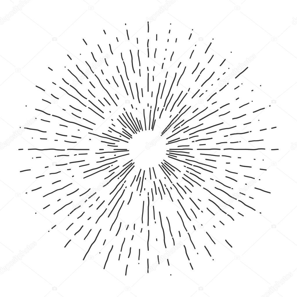 Retro sun bursts, Vintage radiant sun rays shape for logo, labels or emblems and typography decoration template vector Illustration isolated on white background