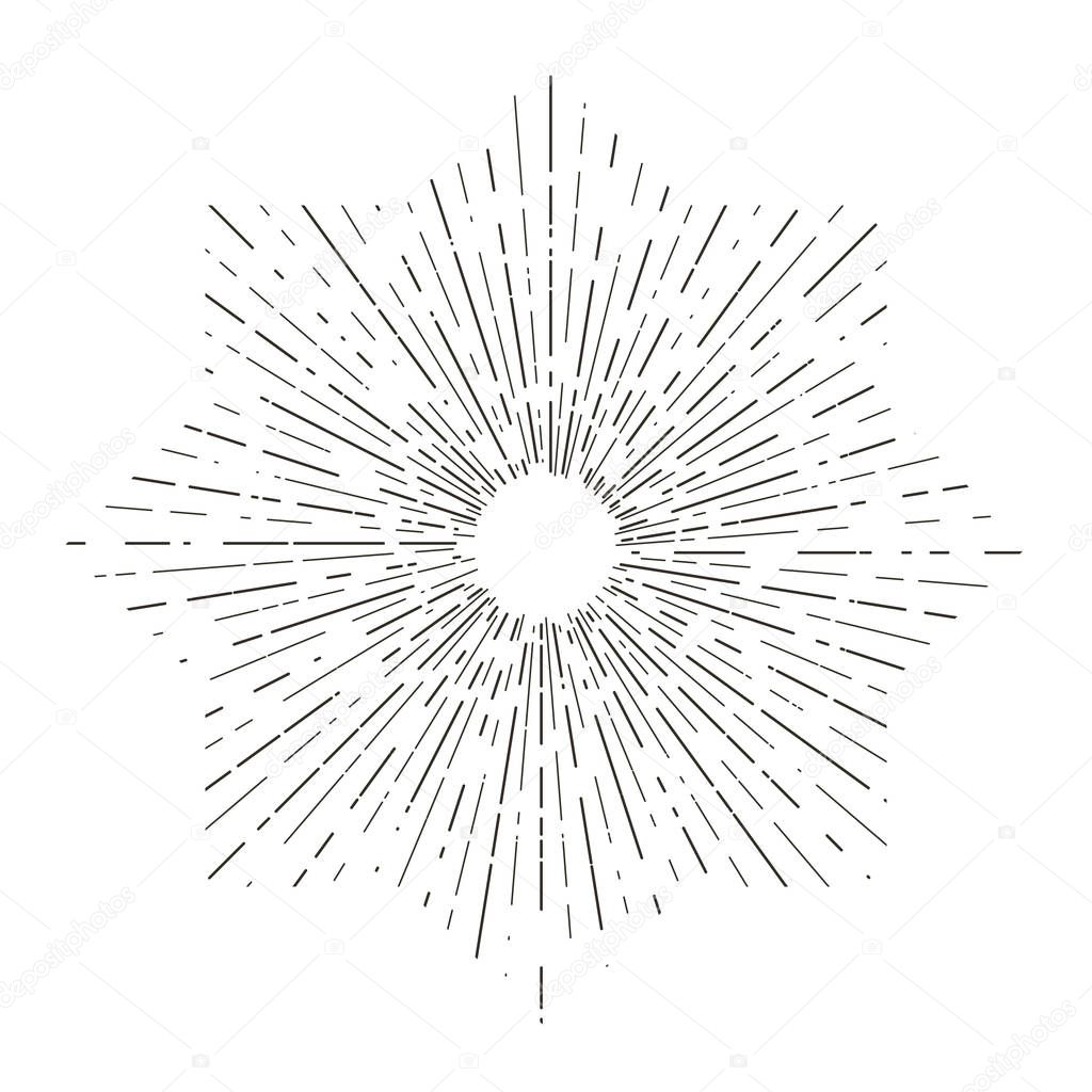 Retro sun bursts, Vintage radiant sun rays shape for logo, labels or emblems and typography decoration template vector Illustration isolated on white background
