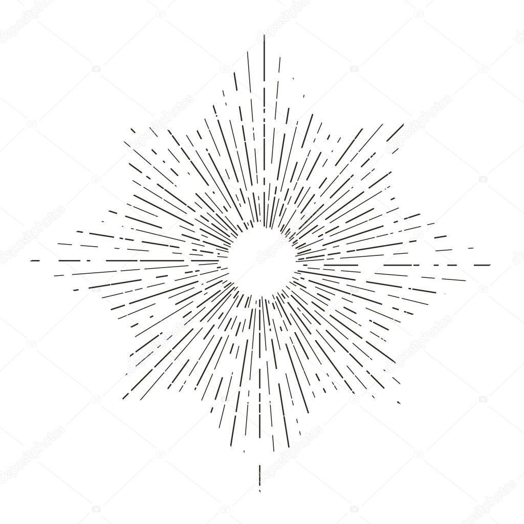 Retro sun bursts, Vintage radiant sun rays shape for logo, labels or emblems and typography decoration template vector Illustration isolated on white background