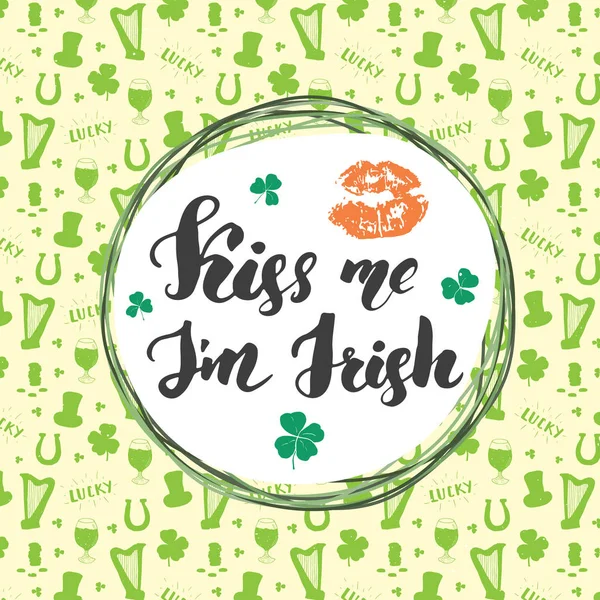 Bésame Soy Irlandés Tarjeta Felicitación Del Día San Patricio Letras — Vector de stock