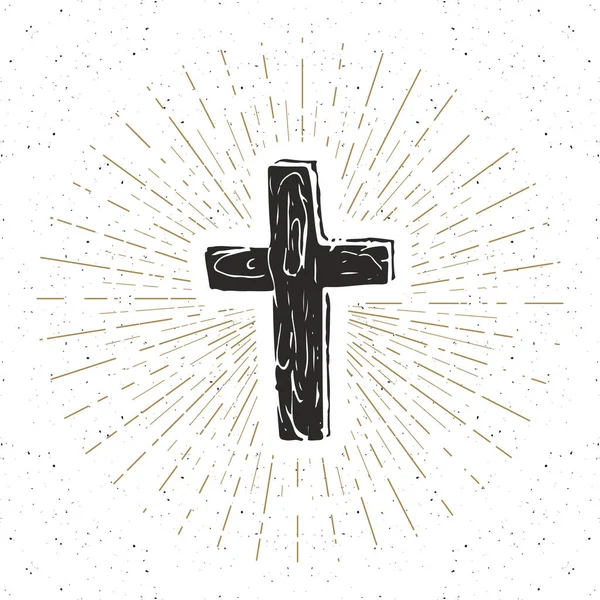 Vintage Label Hand Getekende Christelijke Kruis Religieuze Teken Kruisbeeld Symbool — Stockvector