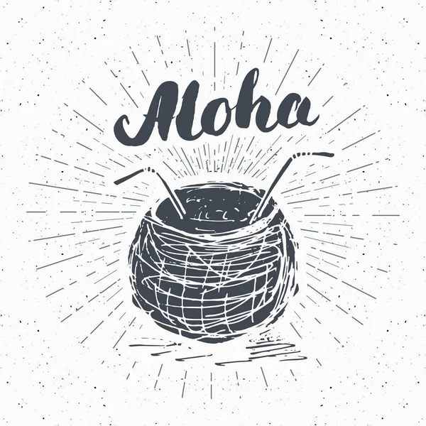 Εκλεκτής Ποιότητας Ετικέτα Χέρι Καρύδας Γράμματα Aloha Grunge Ελαστικοποιημένων Ρετρό — Διανυσματικό Αρχείο