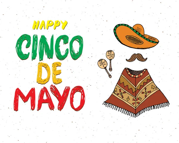 Tarjeta Felicitación Happy Cinco Mayo Letras Mano Vacaciones Mexicanas Ilustración — Vector de stock