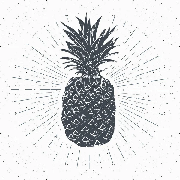 Etichetta Vintage Ananas Disegnato Mano Grunge Textured Retrò Badge Template — Vettoriale Stock