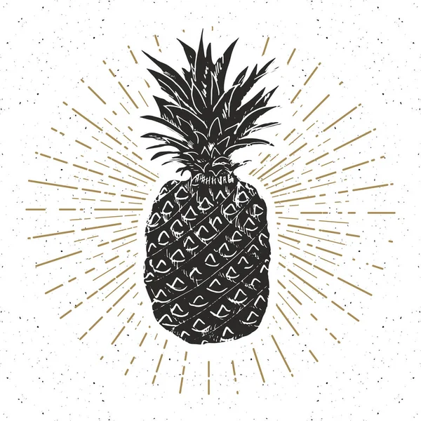 Etichetta Vintage Ananas Disegnato Mano Grunge Textured Retrò Badge Template — Vettoriale Stock