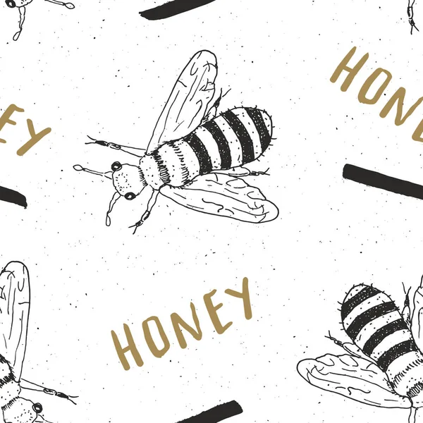 蜂手書き単語蜂蜜ベクトル イラストのシームレス パターン — ストックベクタ