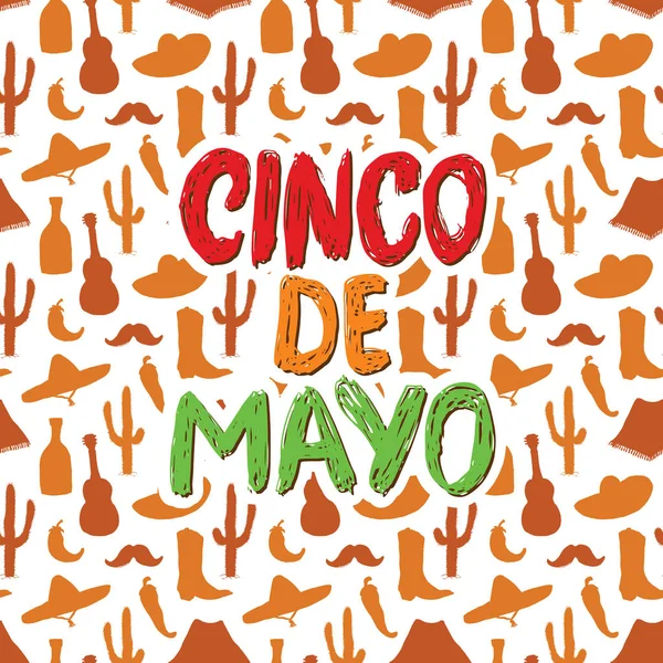 Tarjeta Felicitación Happy Cinco Mayo Letras Mano Vacaciones Mexicanas Ilustración — Vector de stock