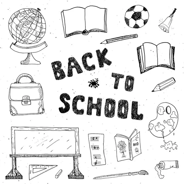 Voltar Escola Mão Desenhada Esboço Doodles Set Ilustração Vetorial — Vetor de Stock