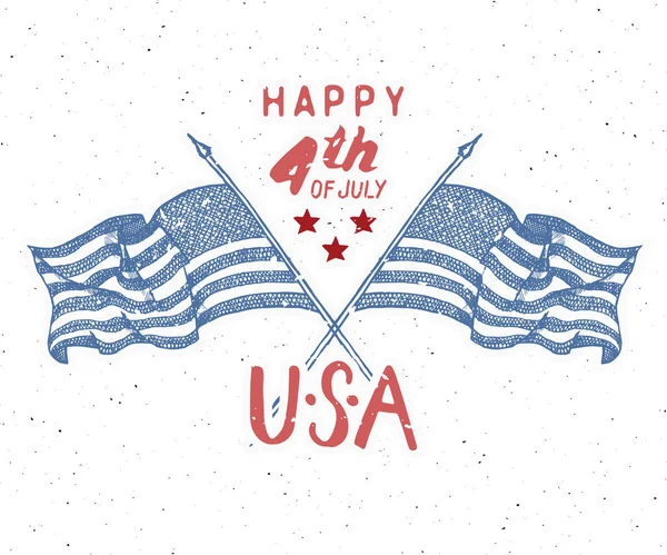 Szczęśliwy Dzień Niepodległości Czwartego Lipca Vintage Życzeniami Wirh Flagi Usa — Wektor stockowy