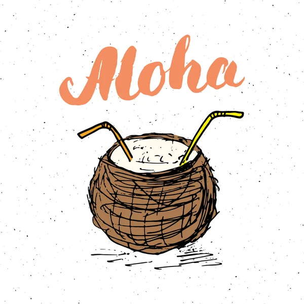 Palabra Letras Aloha Con Dibujo Mano Bosquejo Signo Diseño Tipográfico — Archivo Imágenes Vectoriales