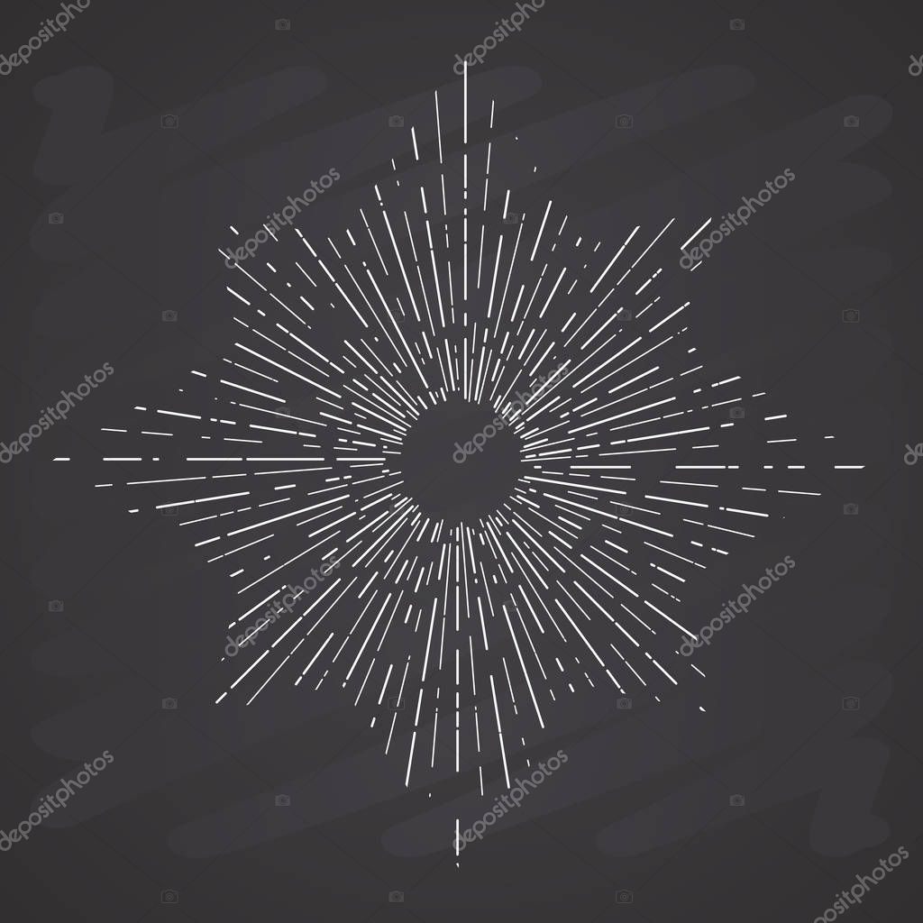 Retro sun bursts, Vintage radiant sun rays shape for logo, labels or emblems and typography decoration template vector Illustration on chalkboard background