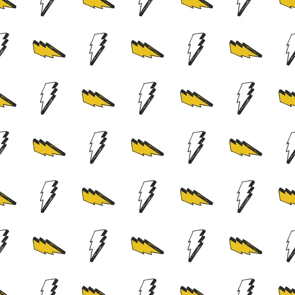 Блискавка Безшовний Візерунок Векторні Ілюстрації Рука Намальовані Символи Каракулі Блискавки — стоковий вектор