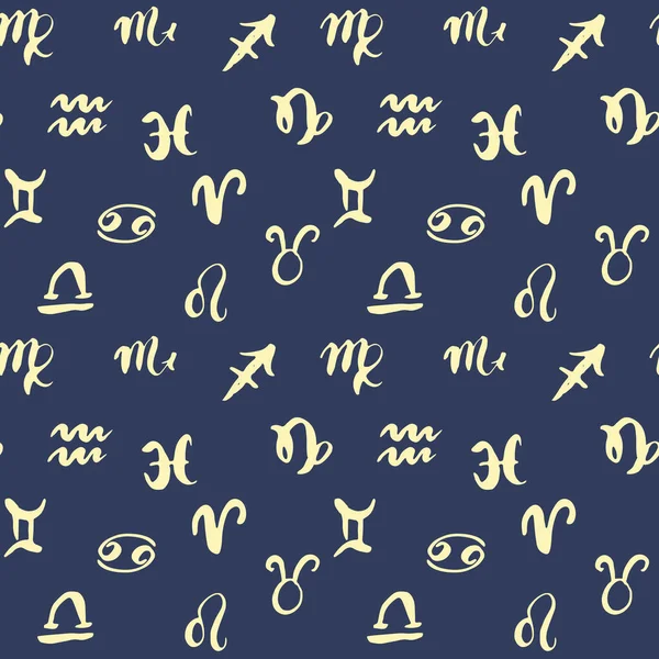 Signes Zodiaque Motif Sans Couture Horoscope Dessiné Main Symboles Astrologiques — Image vectorielle