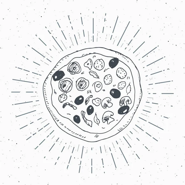 Pizza Vintage Label Handtekening Grunge Textuur Retro Badge Typografie Ontwerp — Stockvector