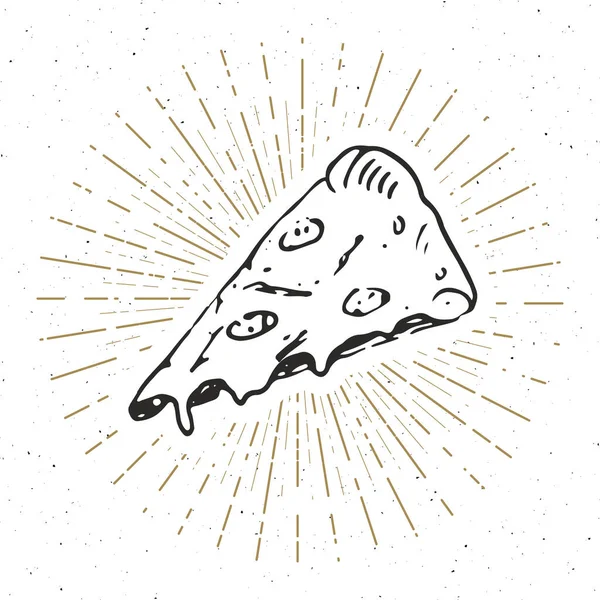 Pizza Plak Vintage Label Hand Getekend Schets Grunge Textuur Retro — Stockvector
