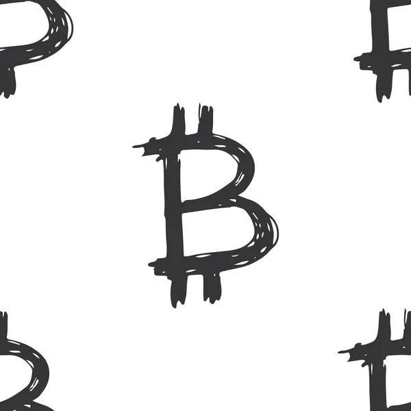 Bitcoin Teken Pictogram Borstel Belettering Naadloos Patroon Grunge Kalligrafische Symbolen — Stockvector