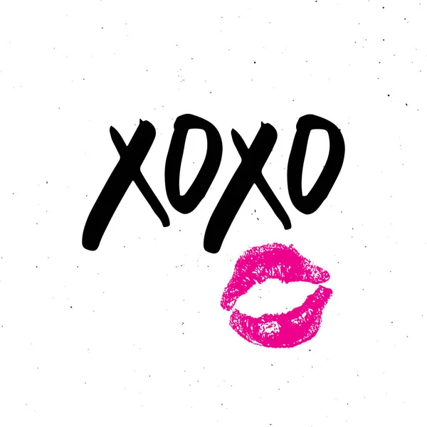 Xoxo Brush Lettering Sign Grunge Calligraphic Hugs Kisses Phrase Internet — Stock Vector