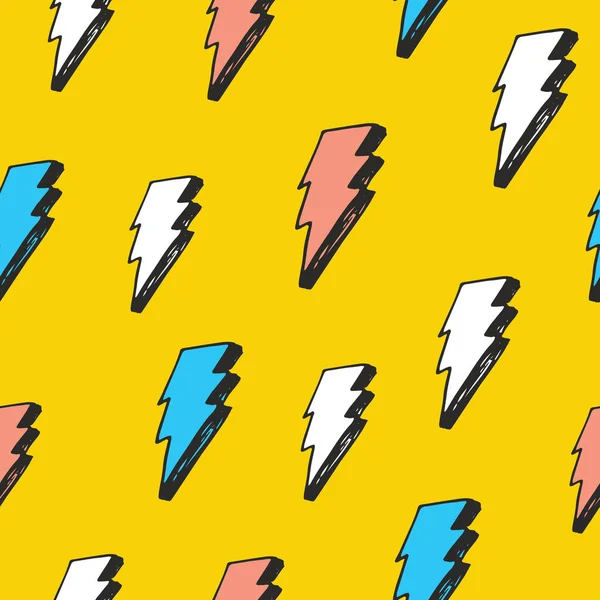 Lightning Naadloze Patroon Vector Illustratie Met Hand Geschetste Doodle Bliksem — Stockvector