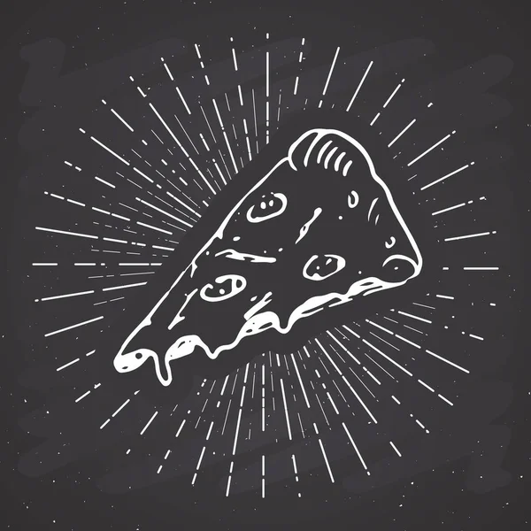 Pizza Plak Vintage Label Met Hand Getekend Schets Grunge Textuur — Stockvector