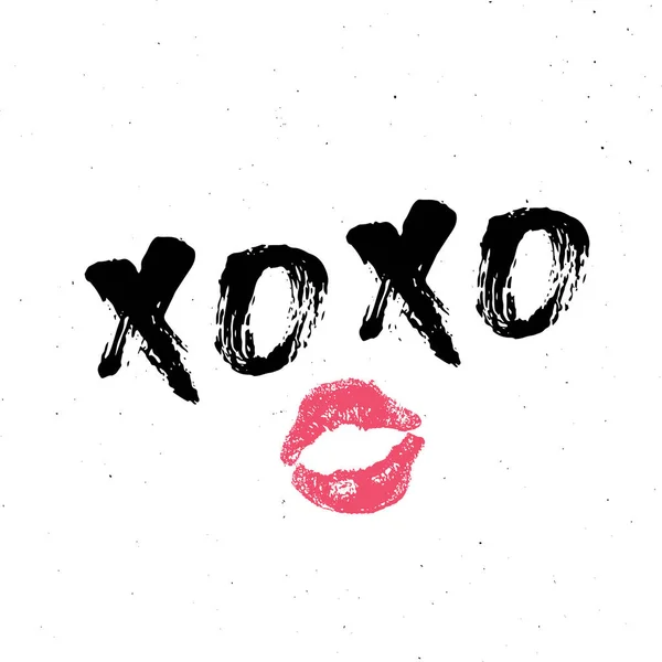 Xoxo Brush Lettering Sign Grunge Calligraphic Hugs Kisses Phrase Internet — Stock Vector